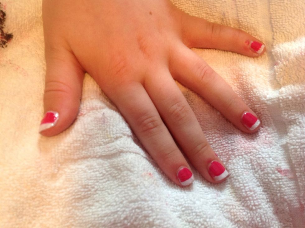 With your pink, paint your nails but make sure you leave abit of white still showing at the top