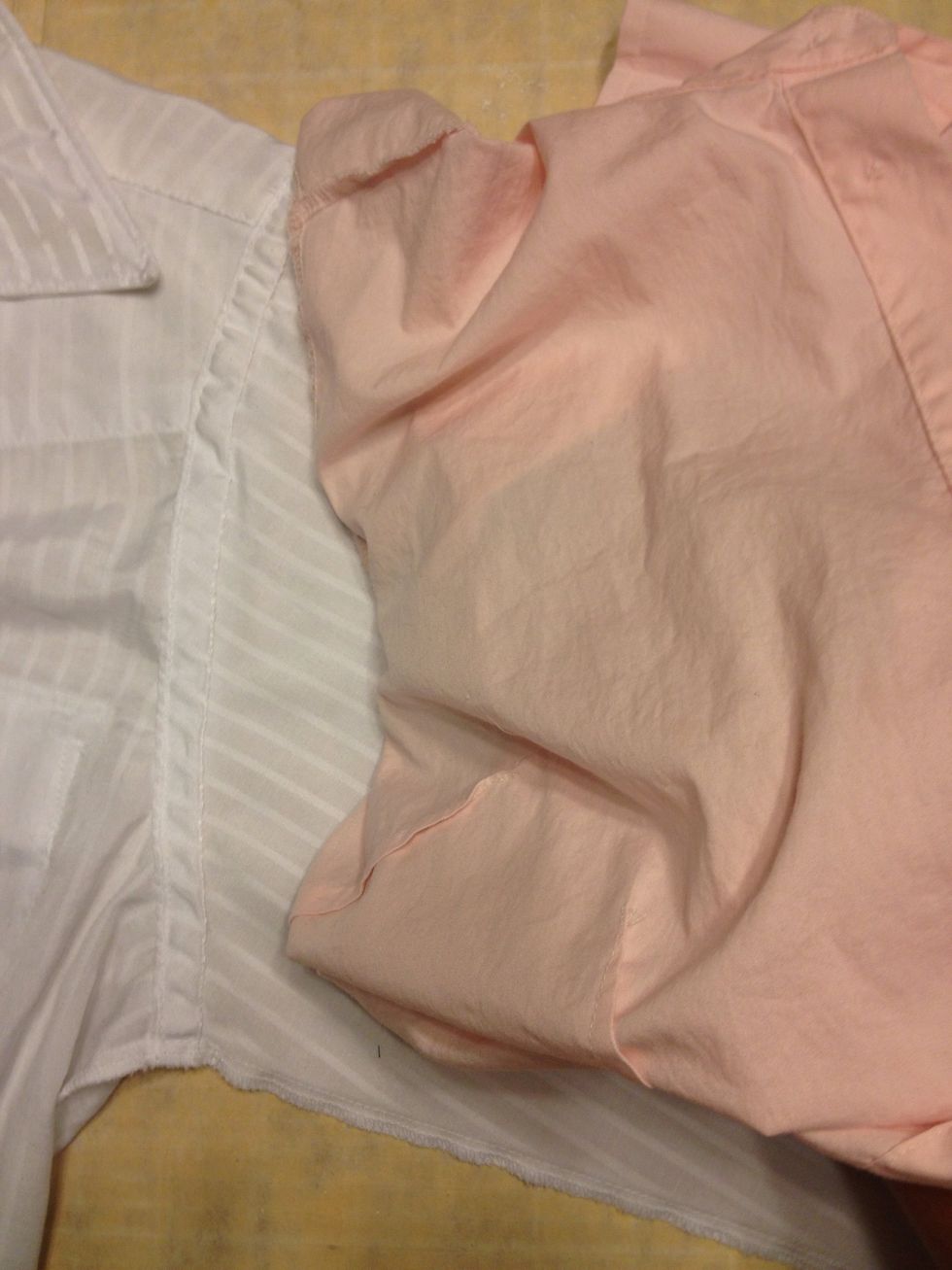 With your right hand still there. Use your left hand to "throw" the rest of the shirt over your right hand and expose the seam of the pink shirt.