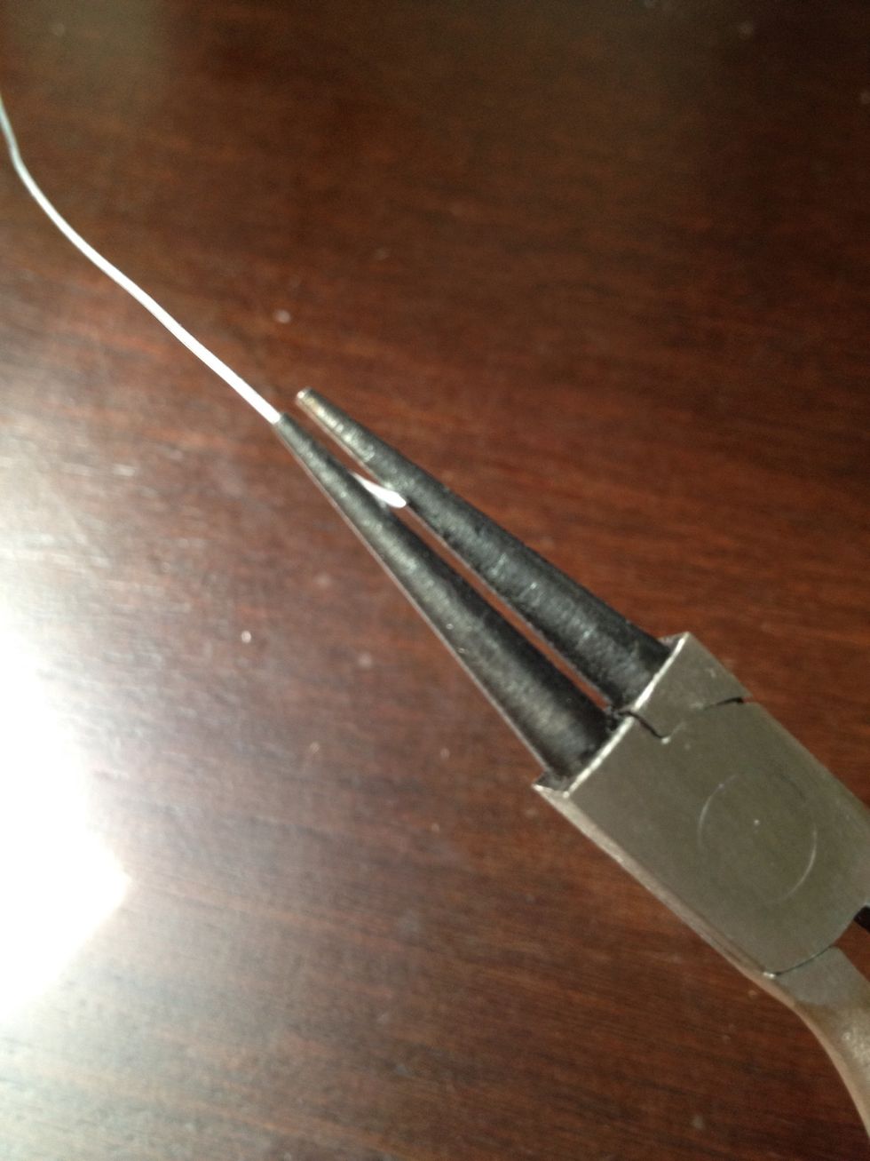 With your round pliers grab the tip of the wire