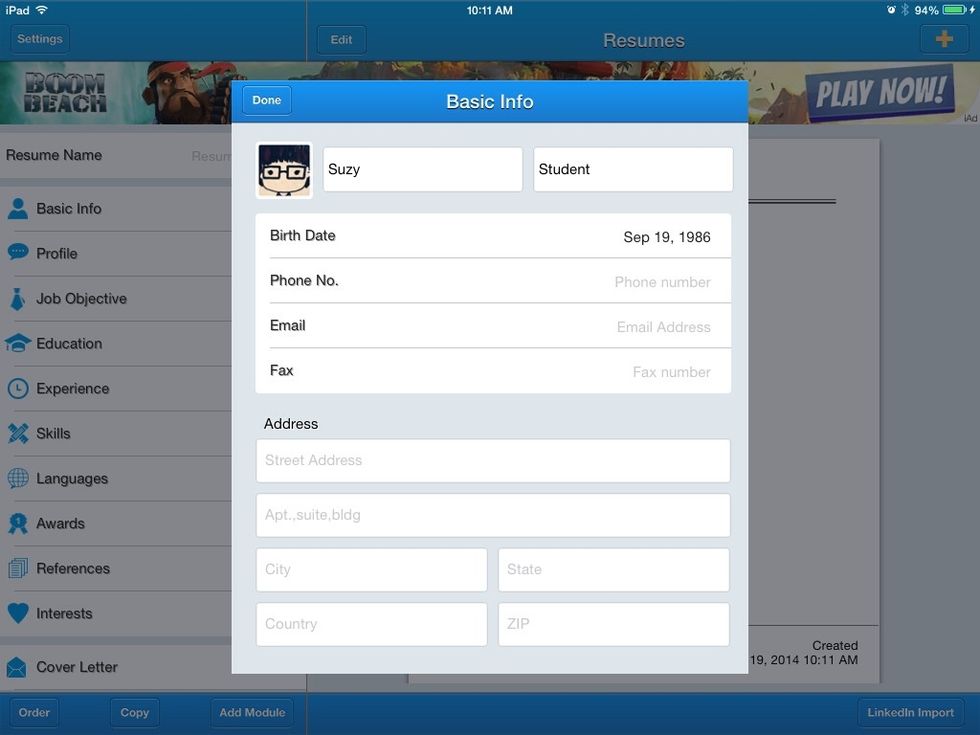 Within a module, leave blank whatever items you don't want to include.