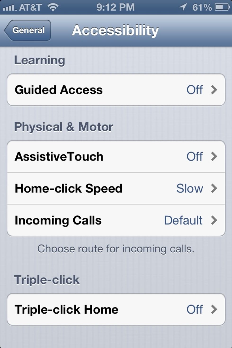 Within General go to Accessibility
