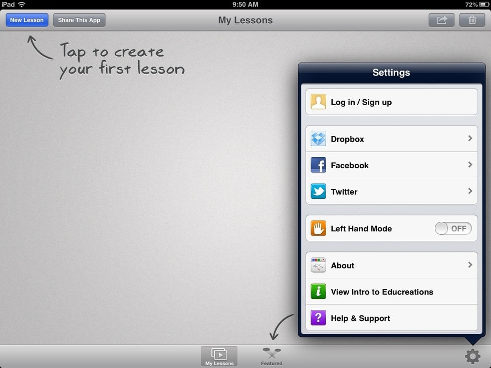 Within the app, click the settings button and select Login/Sign up