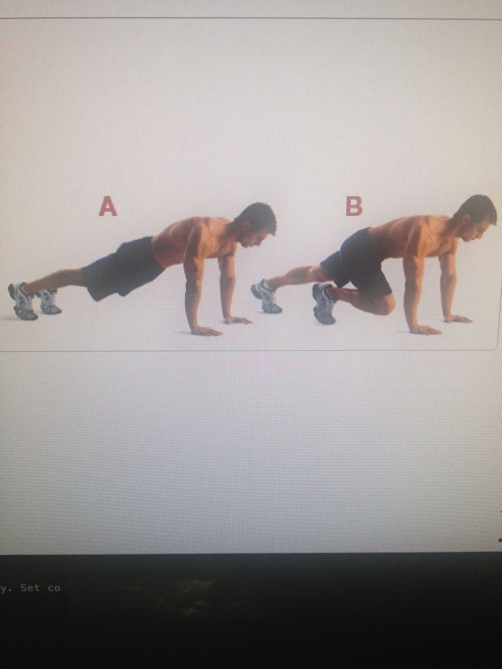 Without allowing your lower back posture to change lift right foot off floor and move right knee towards chest. Return to original position and repeat with left leg/knee.