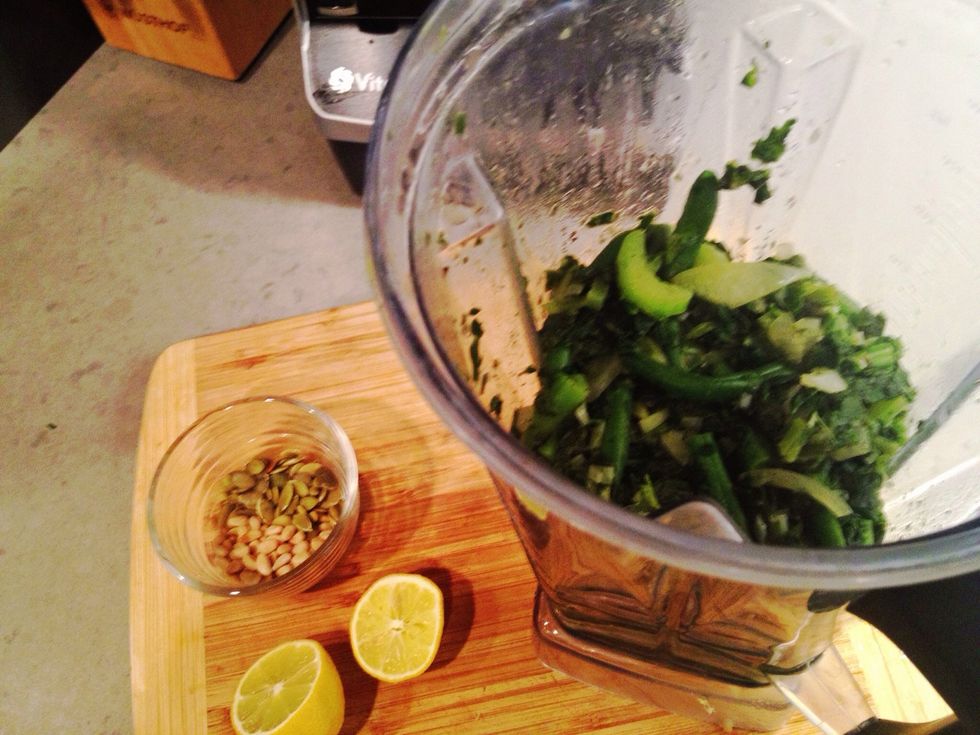 Woo hoo!!!! Time to puree. Now add the lemon juice and some zest.  If you are not using a VitaMix allow the mixture to cool down to room temp before blending.