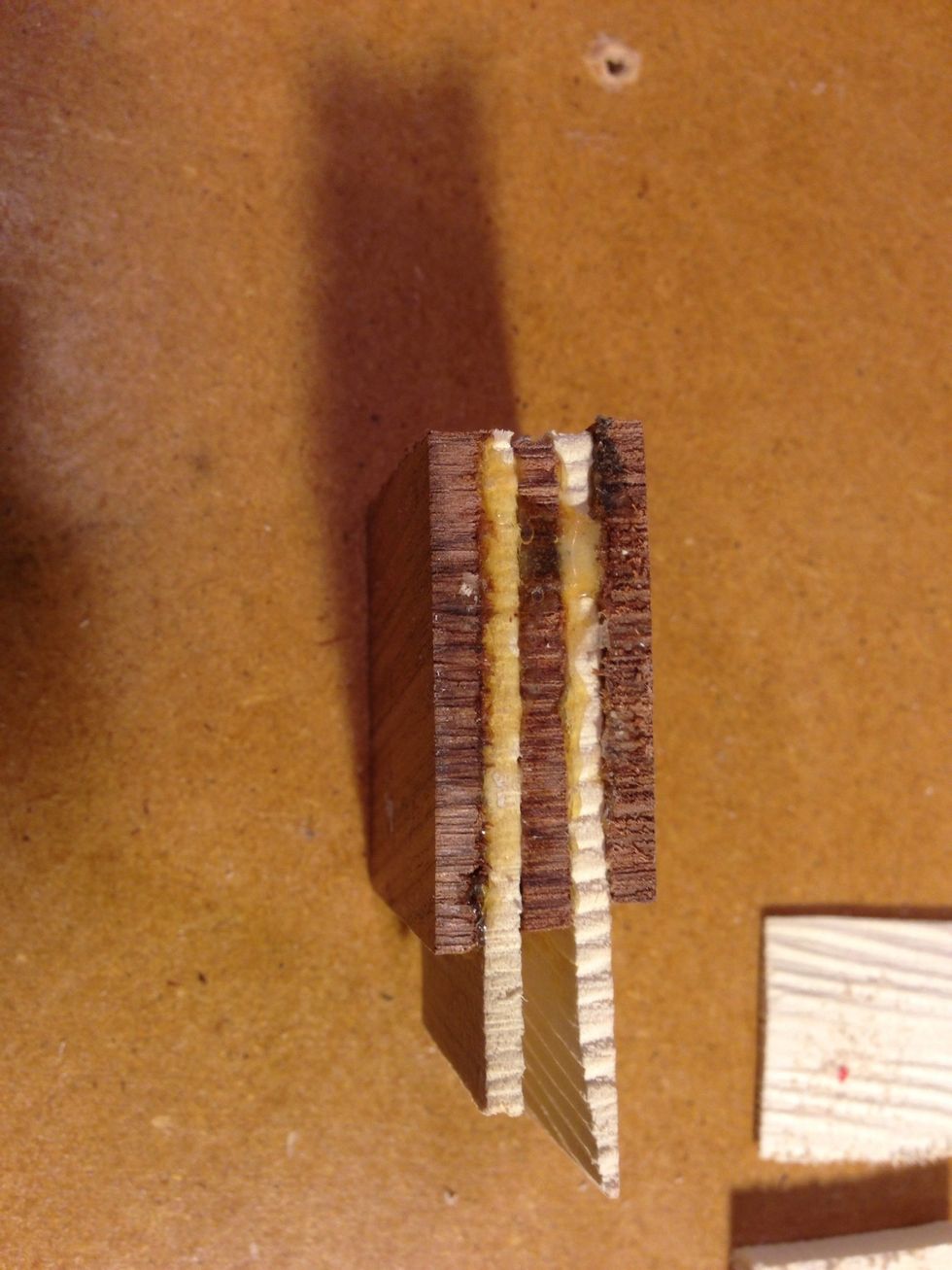 Wood laminated and out of c clamp after about two hours. Leave a little tail that we will remove later.