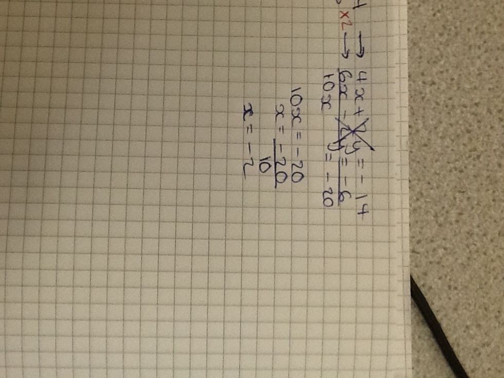 Work out X by dividing the 10X and the -20 getting X as -2
