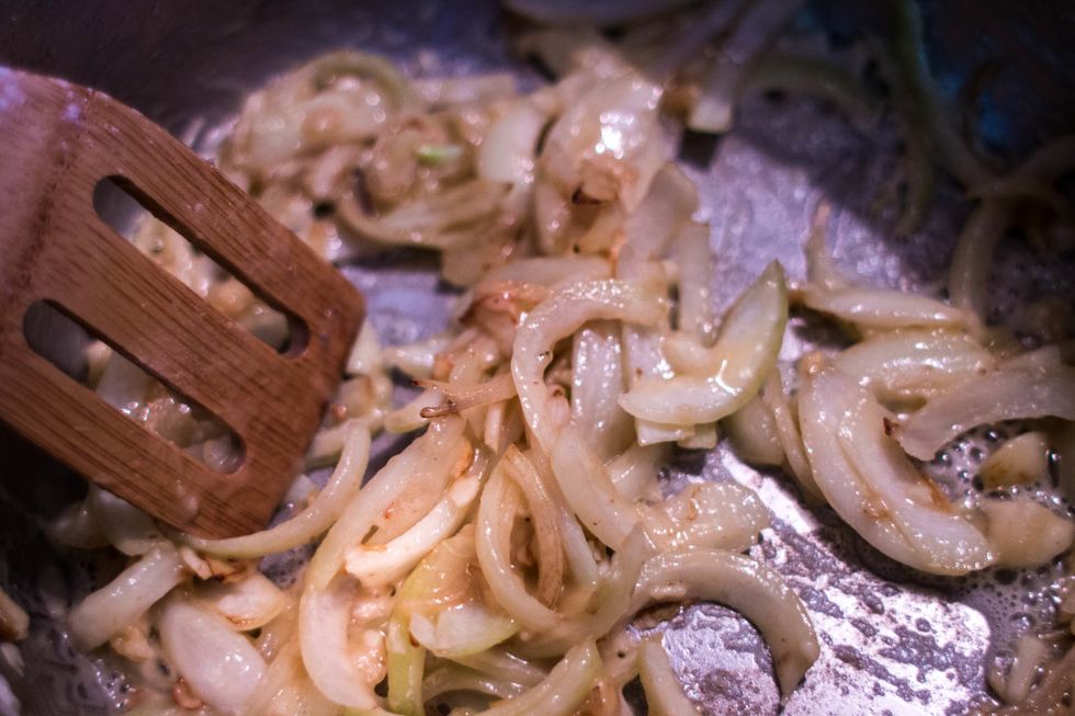 Work pretty quick at this stage so the flour doesn't burn. Make sure it doesn't stick to the pot. You want the flour to cook out just a bit but not brown.