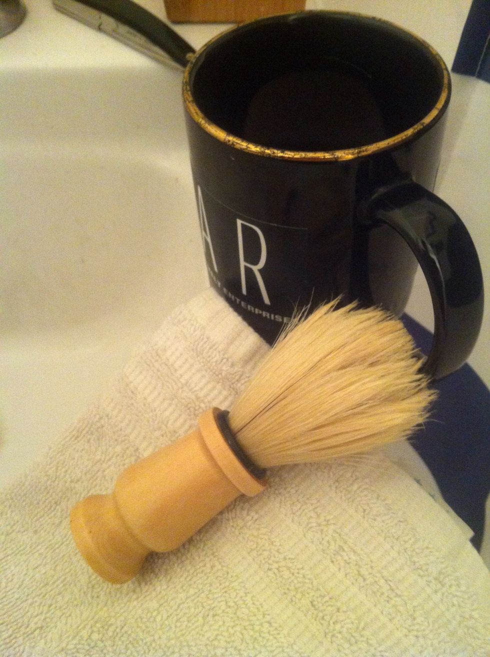 Work up a thick lather and apply to the face. In shaving with a straight razor the preparation of the skin is very important so take your time working the lather against the grain of the hairs.