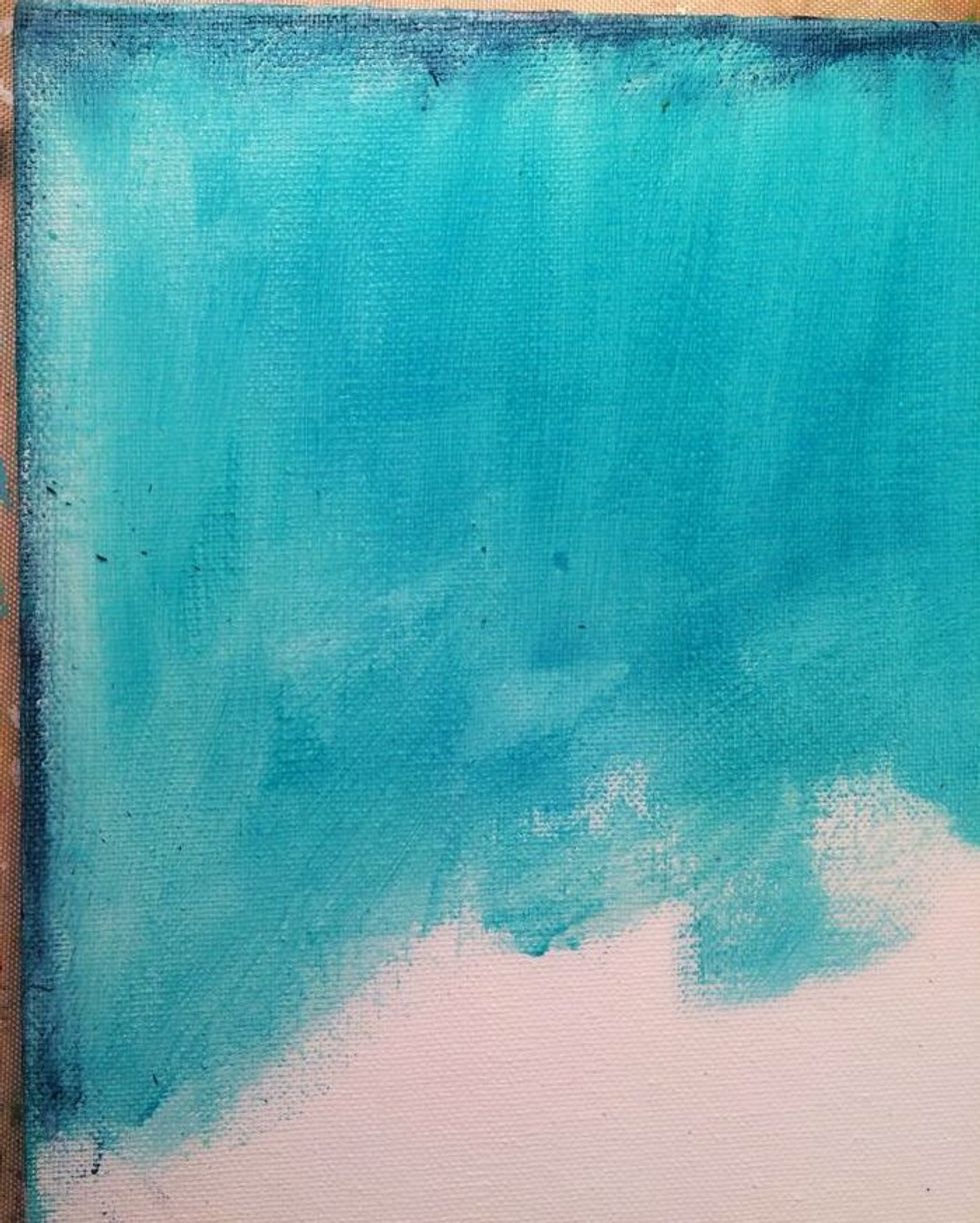 Work your way down the canvas until you have covered it. You can go back over and add some of the Fiji in spots for some darker areas.