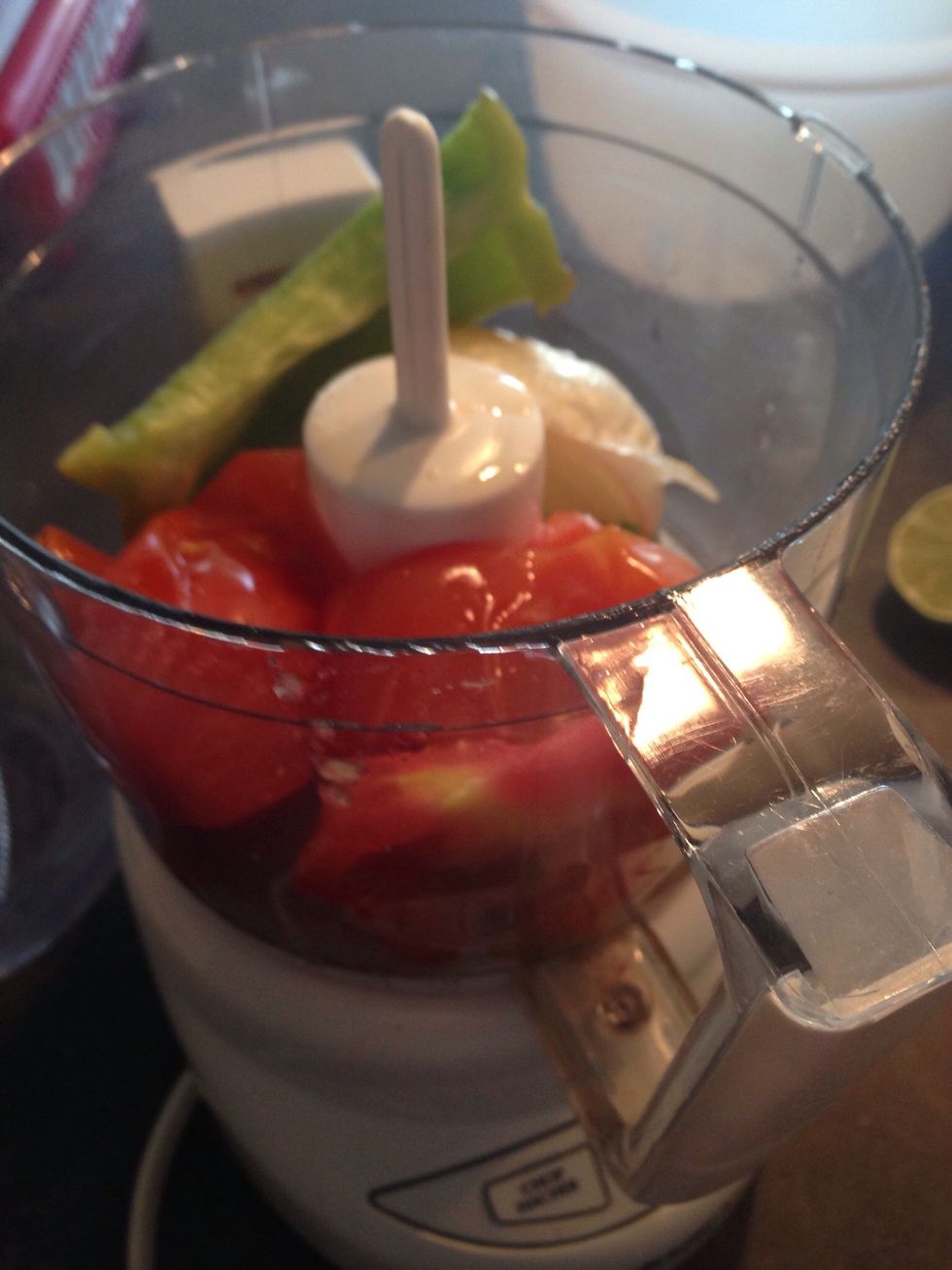 Working in batches, process your vegetables. You want to pur\u00e9e it to a fairly smooth consistently, not soupy, but leave a wee bit of texture in it. Transfer the batches to a bowl.