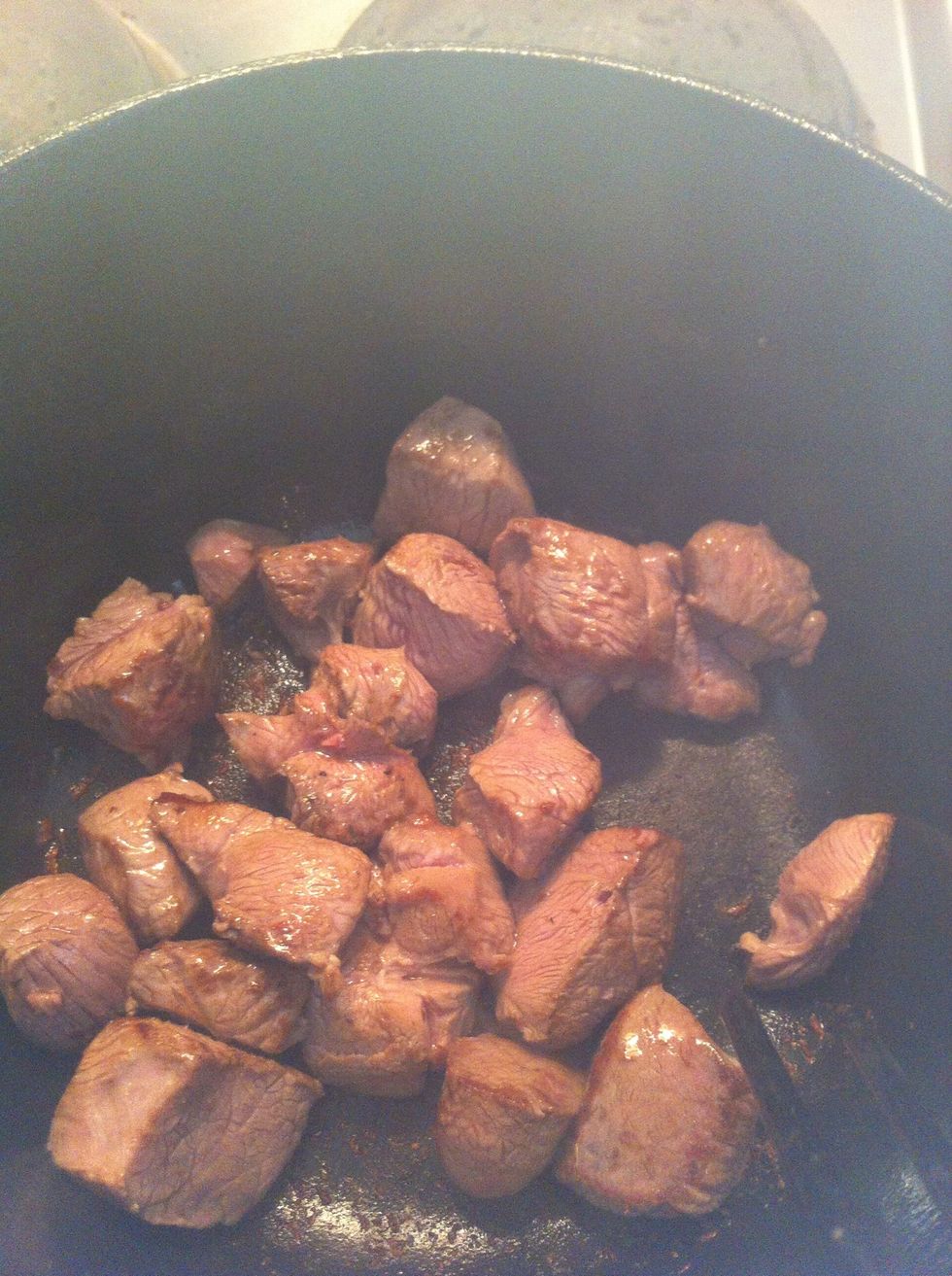 Wow, smoky lamb cubes, put some olive oil in the pan/pot, stir it till the surface is golden