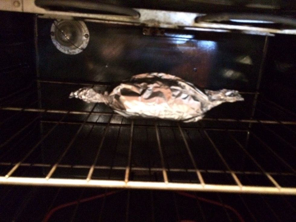 wrap it up and place it in the oven 400 degrees 40-50 minutes