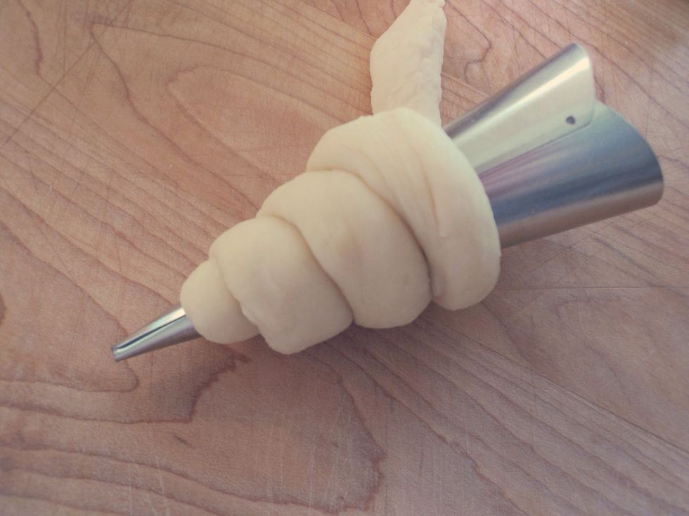 Wrap onto pastry cones, leaving a bit of space at the tip of the cone.