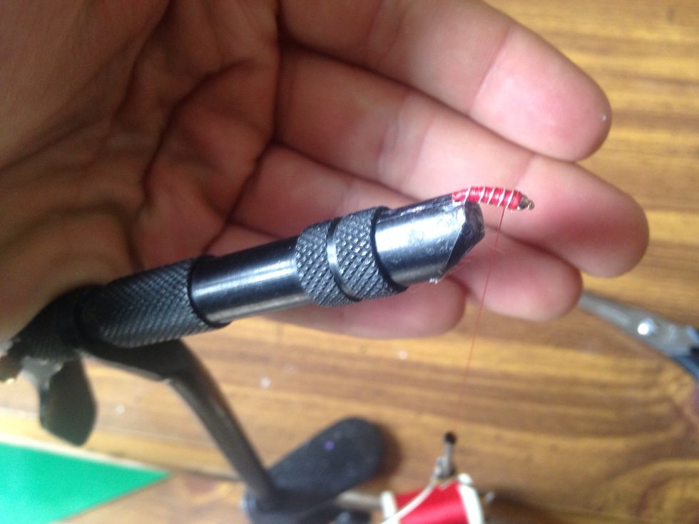 Wrap over tail end of wire and cut off any extra wire. Finish by tying several finishing knots on the head of the fly. If possible use a whip finish to tie the end knot.