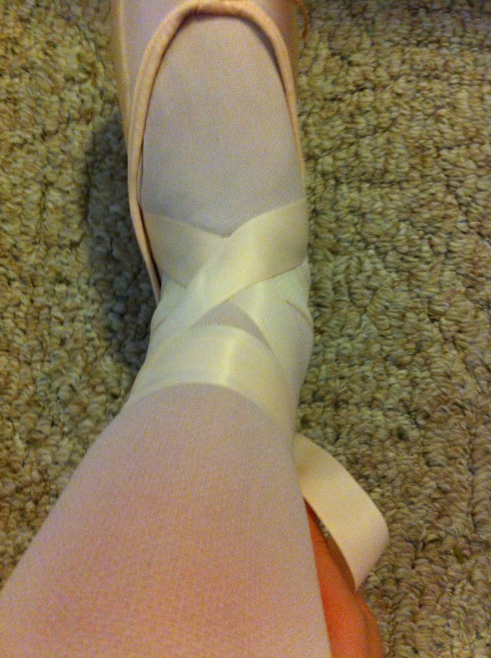 Wrap ribbons around ankle for as long as yours are. They make ribbons of varying lengths, and you can trim them to the length you prefer.