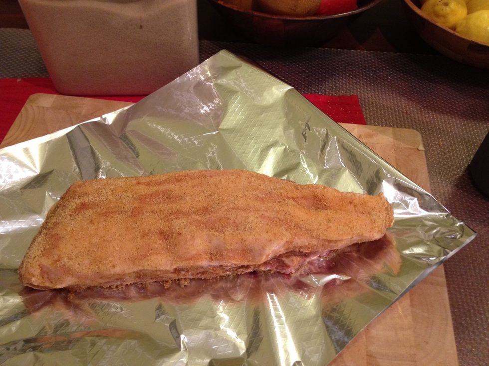 wrap ribs in 2 layers of foil place in roasting tray. pre-heat oven 5 minutes to 170degC