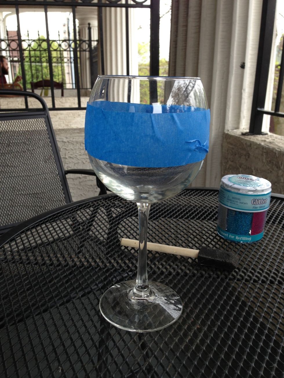 Wrap tape evenly around glass. You can glitter the above portion or the entire bottom portion.