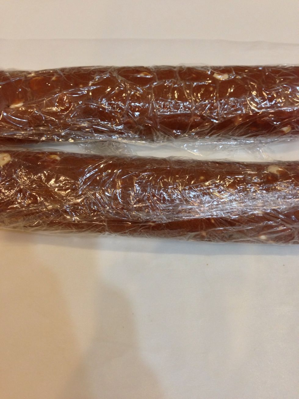 Wrap the cookie dough in plastic wrap going around twice.