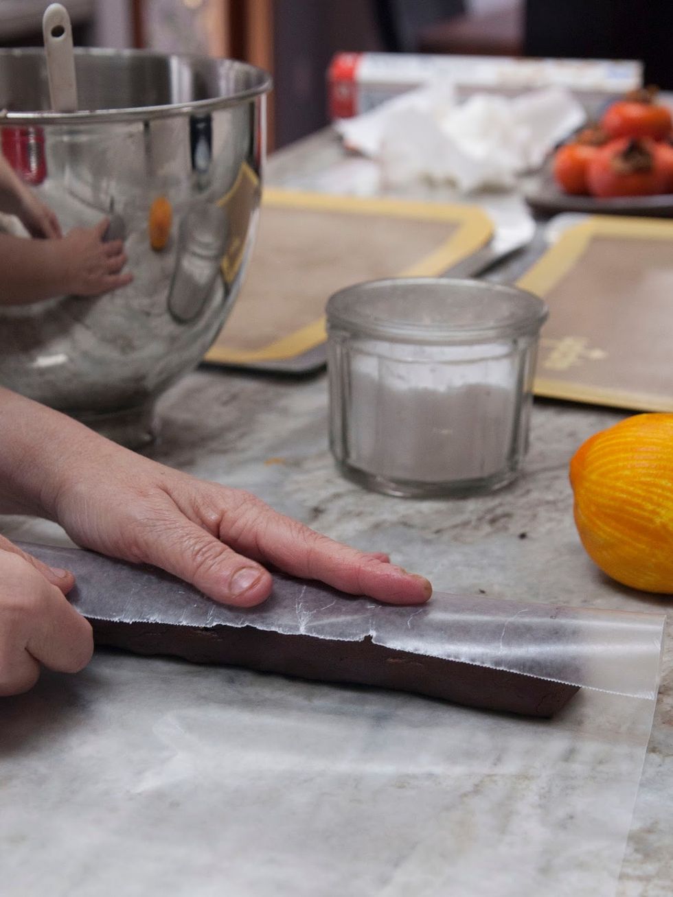 Wrap the cylinders in waxed paper and pop them into the fridge to chill.