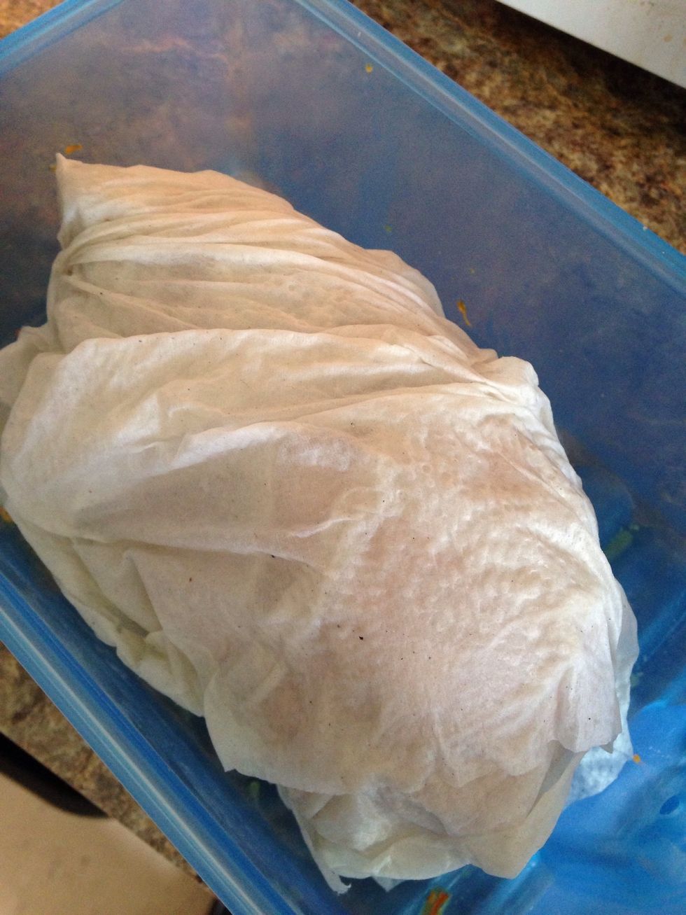 Wrap the sweet potato in soaked paper towels. About 3 paper towels. And place in microwaveable dish