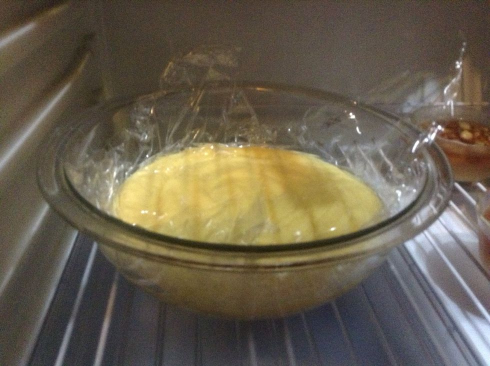 Wrap the top with cling film and take it to the refrigerator to cool down.