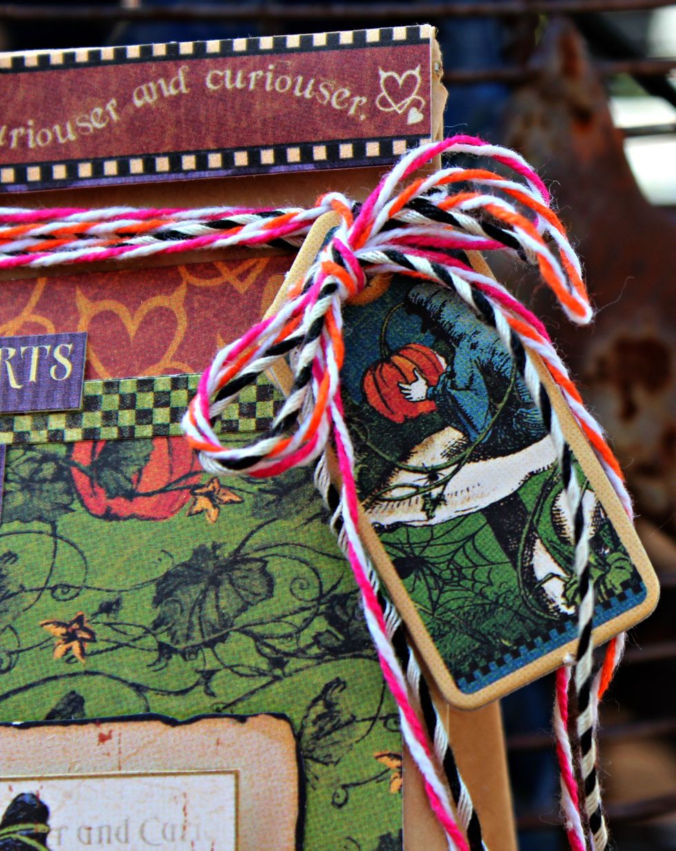 Wrap twine around the top of folded bag. Add chipboard tag and tie with bow.