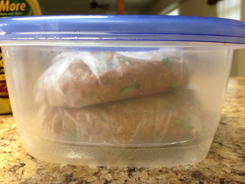 Wrap what you are not cooking in cling wrap and put into Tupperware. Freeze up to a month.
