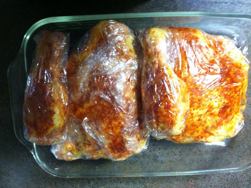 Wrap your chicken in plastic wrap and put in the refrigerator over night.
