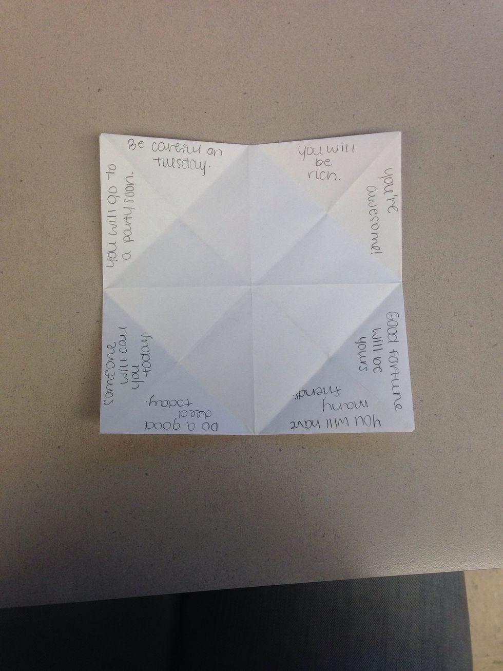 Write 8 fortunes inside the flaps (underneath the numbers).