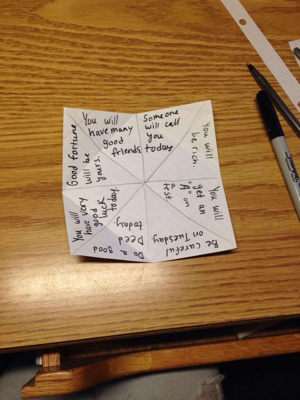 Write 8 fortunes inside the flaps (underneath the numbers).