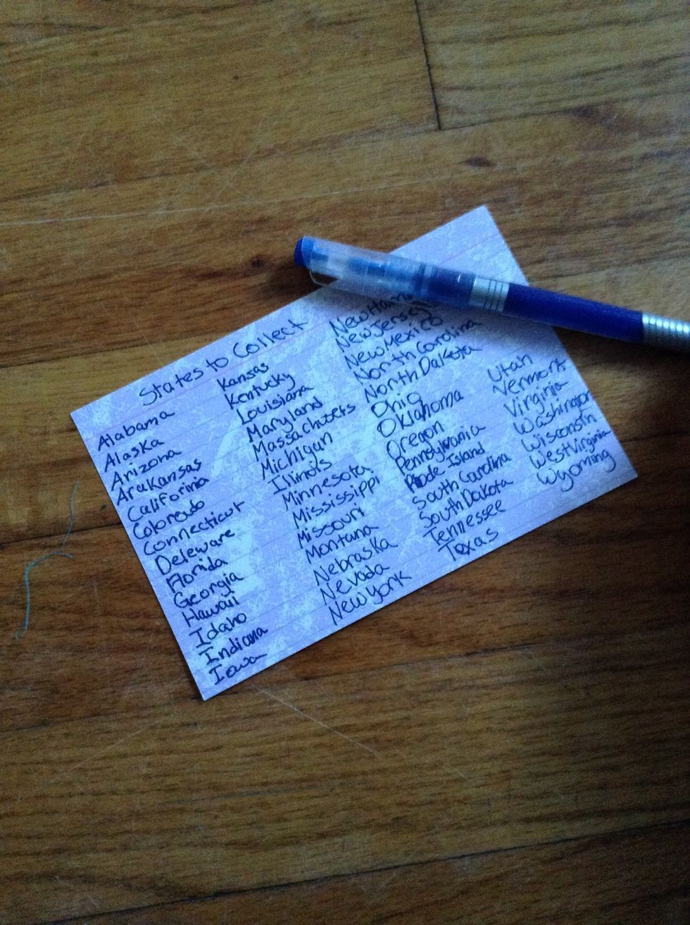 Write down the list of things to get. I'm doing state quarters, so I made a list of the states.