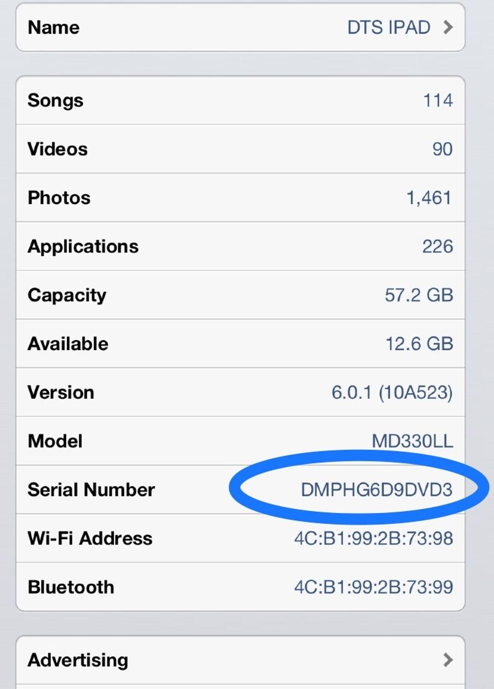 Write down your serial number on a separate sheet of paper. You may need it when registering your iPad.