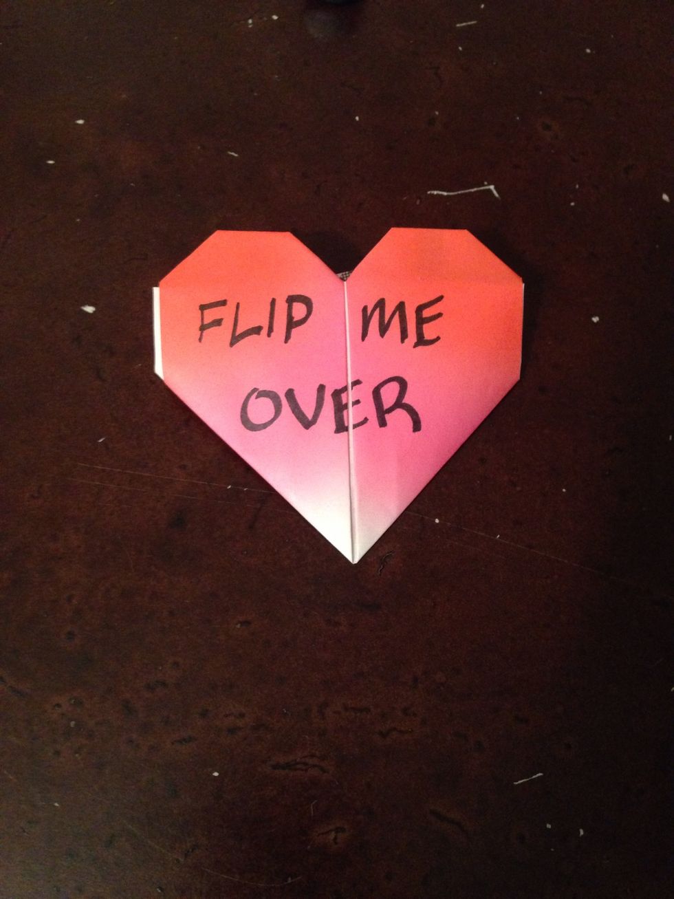Write "flip me over" on the heart