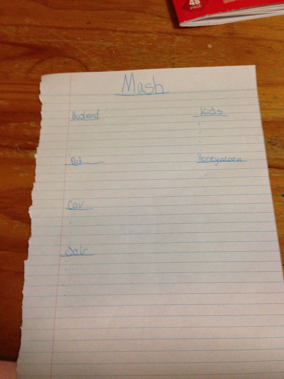 Write the 6 categories on your page