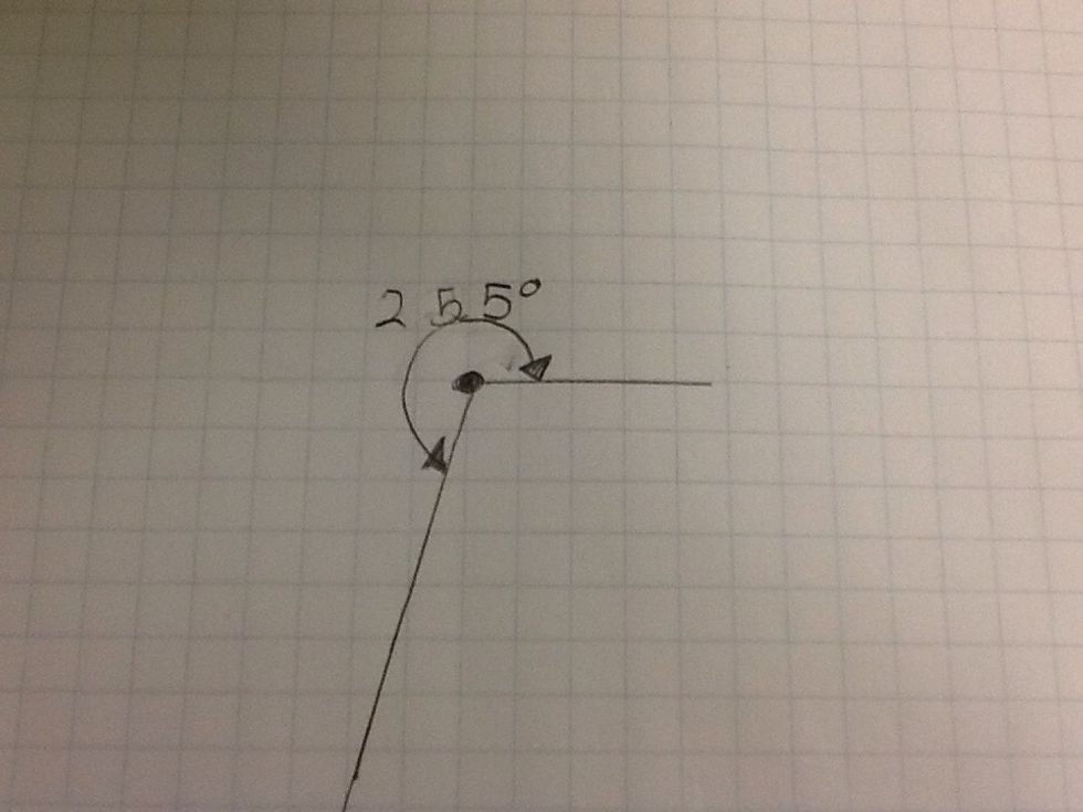 Write the degree of the angle on top of the curved arrow