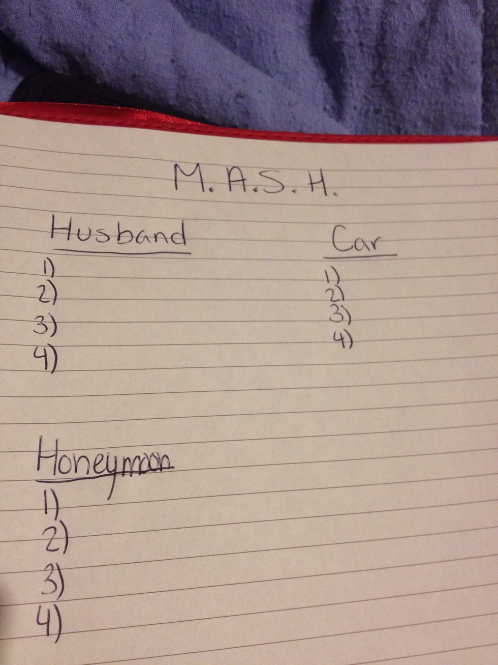 Write your 3 categories with the numbers 1-4 under them