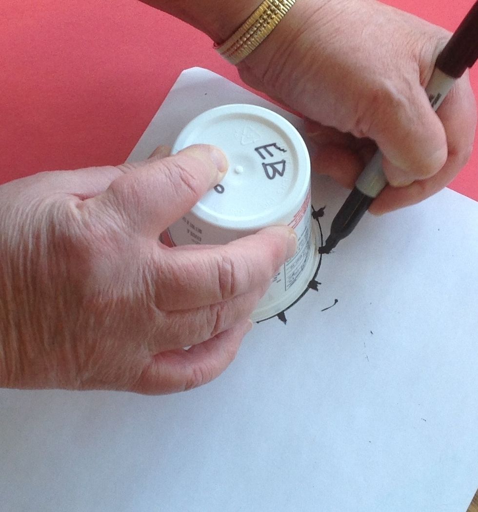 Write your initials and class on the base. Placing the cup upside down on the template draw marks on the rim of the cup corresponding to each line on the circumference of the circle template.