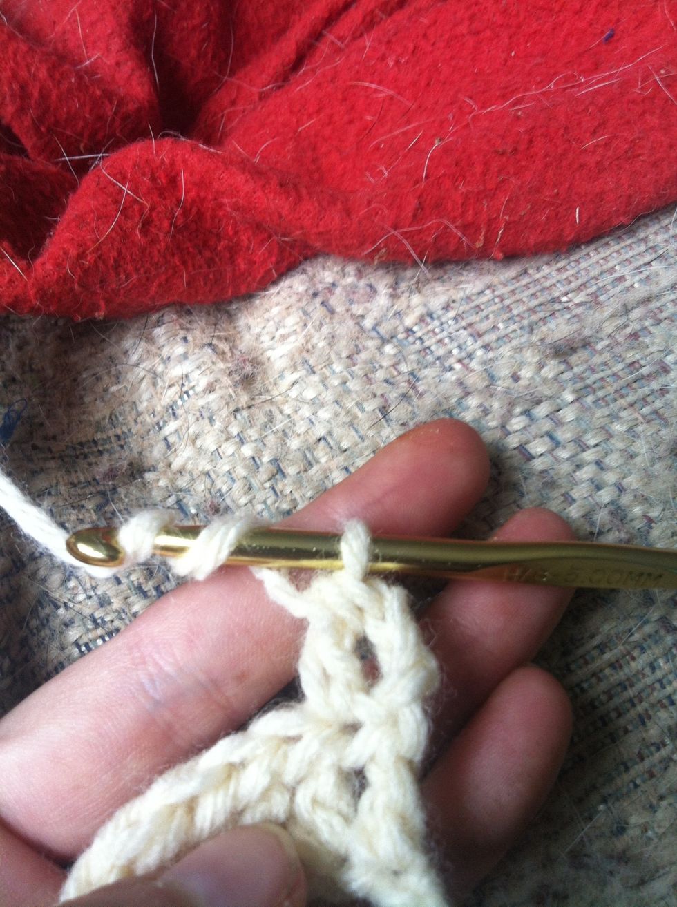 yarn around and pull through all 3 remaining loops on your hook. voila... you finished the first half treble crochet of your second row. let's finish the row :)