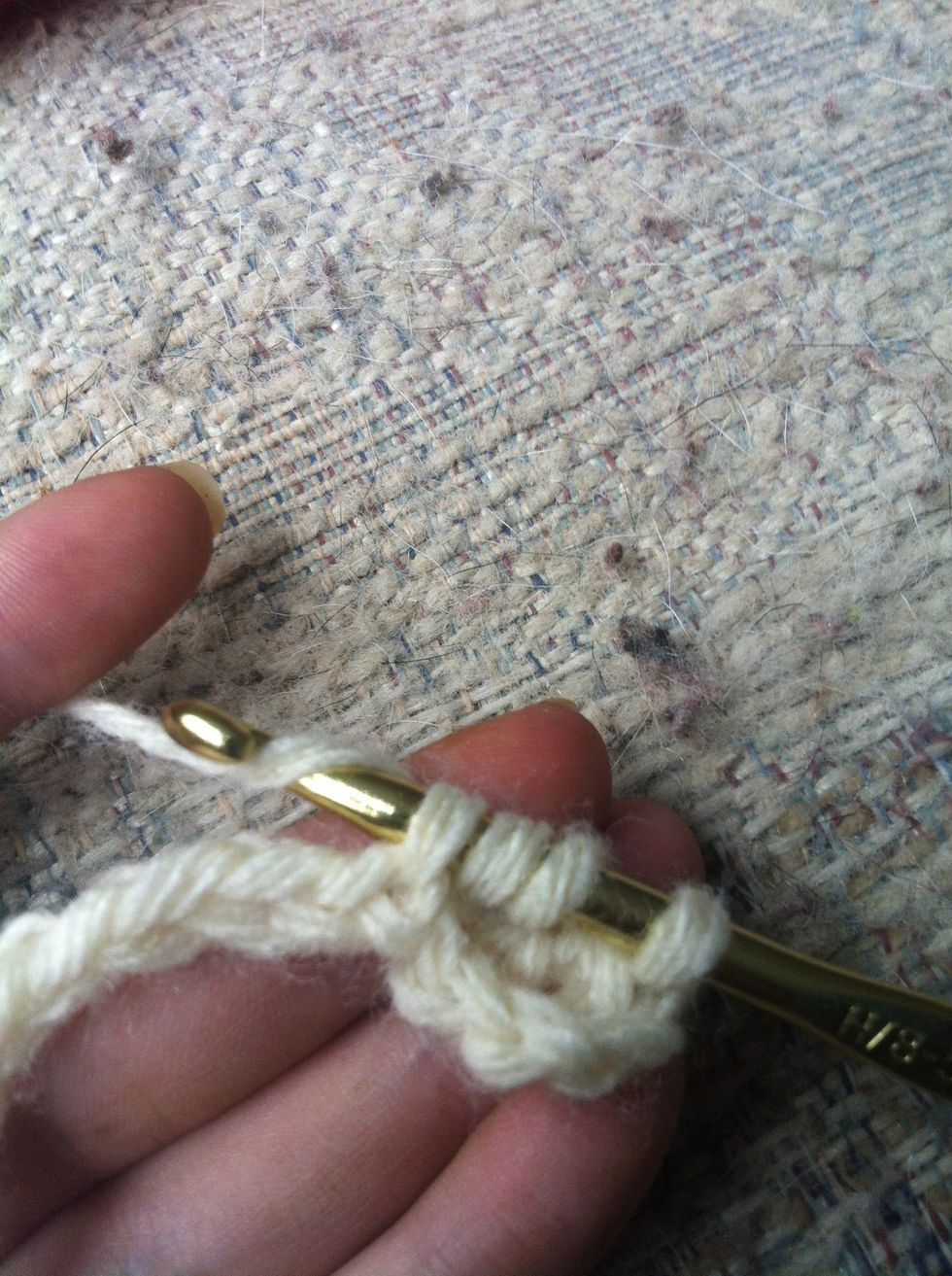 yarn around and pull through your chain. 4 loops on your hook.