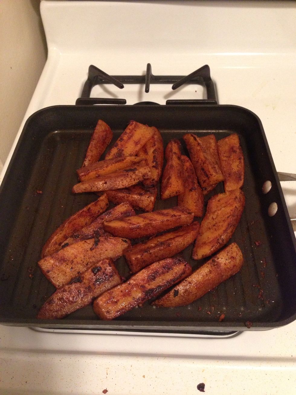 Yay! Nicely browned potatoes! You can tell when they are done because you can poke a fork though easily.