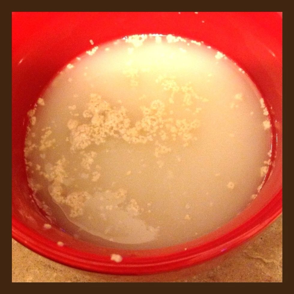 Yeast and warm water in bowl. Let sit 5 minutes.