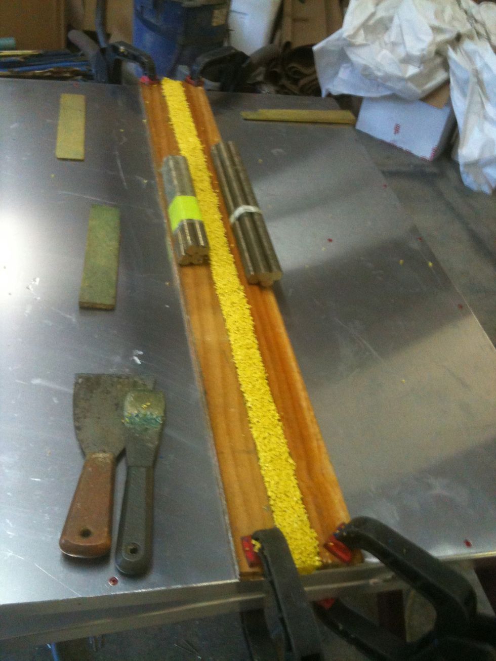 Yellow contact zone slats added first before rubberizing the entire surface area. Form is doubled to create appropriate slat thickness.