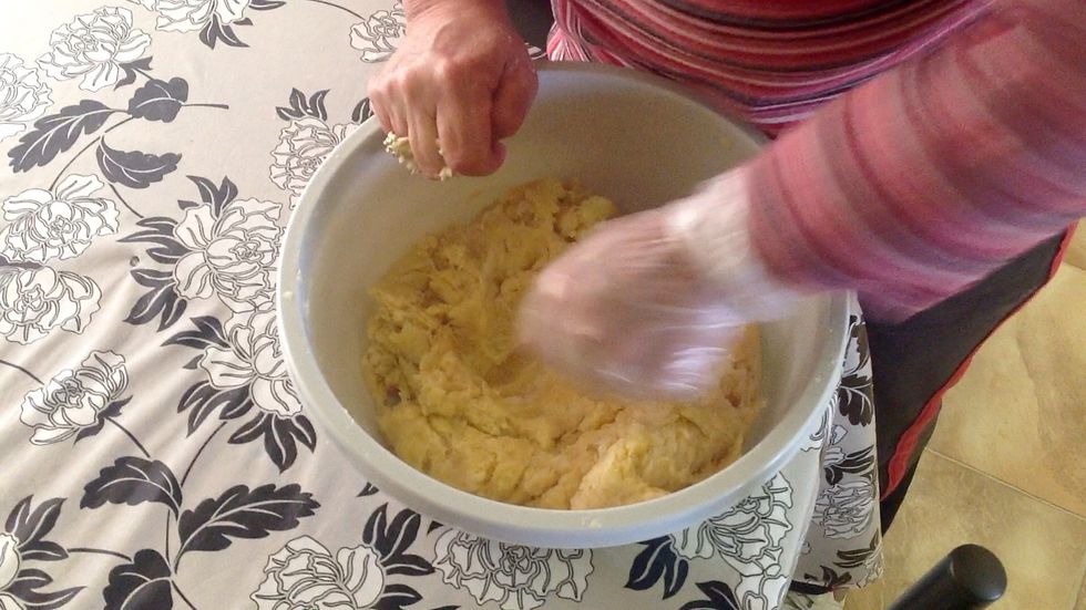 Yep that's all we need for the dough. Did you wash your hands? Keep kneading until the dough is smooth and elastic in consistency.