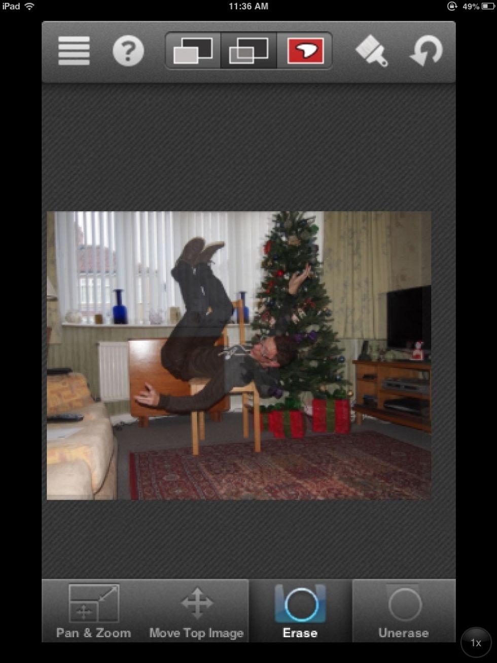 You also have the ability to undo and unerase too. At the top is a help menu and settings. It is here you will find further options and the ability to save your final image.