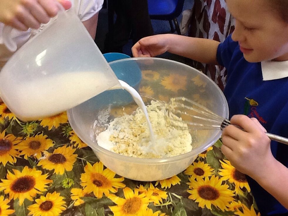 You also have to pour in some milk.