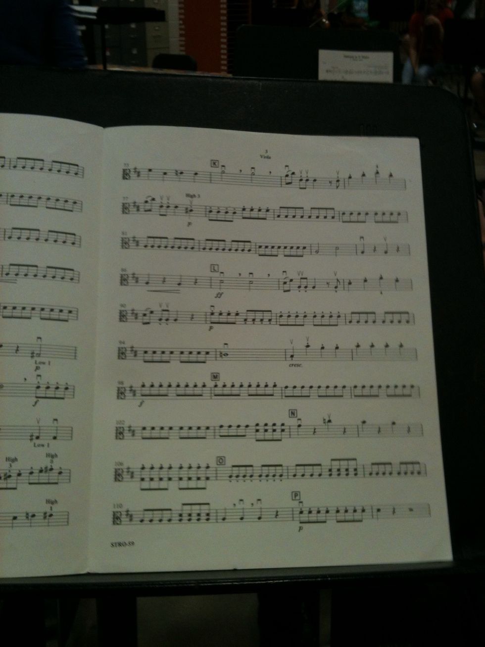 You an pick a particular son or buy a beginner strings book at the store. Place it on the stand so its easy to read while playing