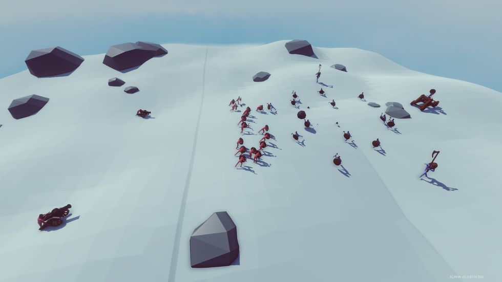 You are able to freely fly around and spectate your units with the wasd keys. The battle will end when all the units on either side get wiped out.