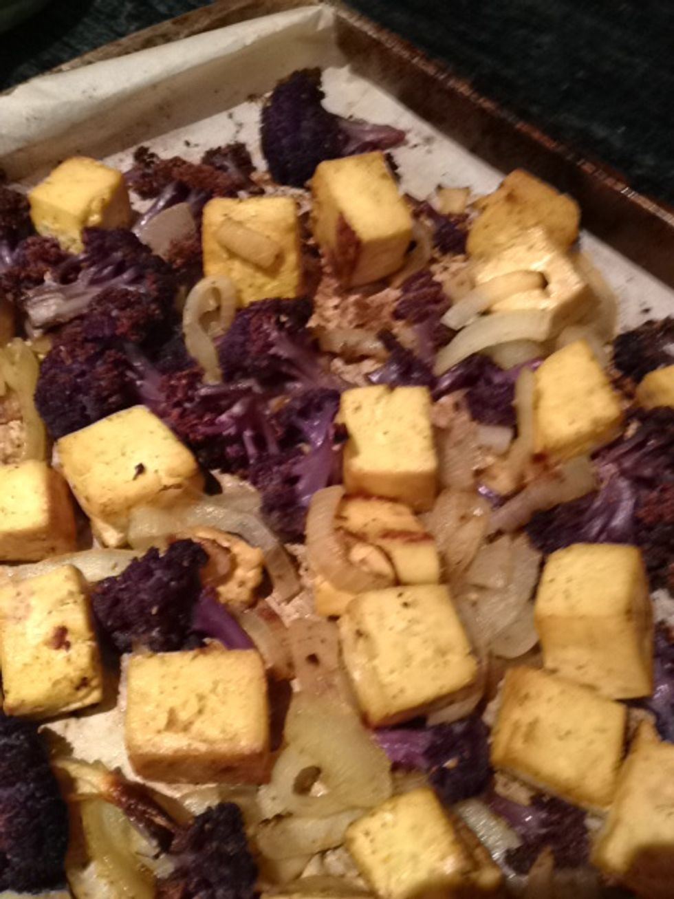 You are done roasting when the tofu is golden brown.