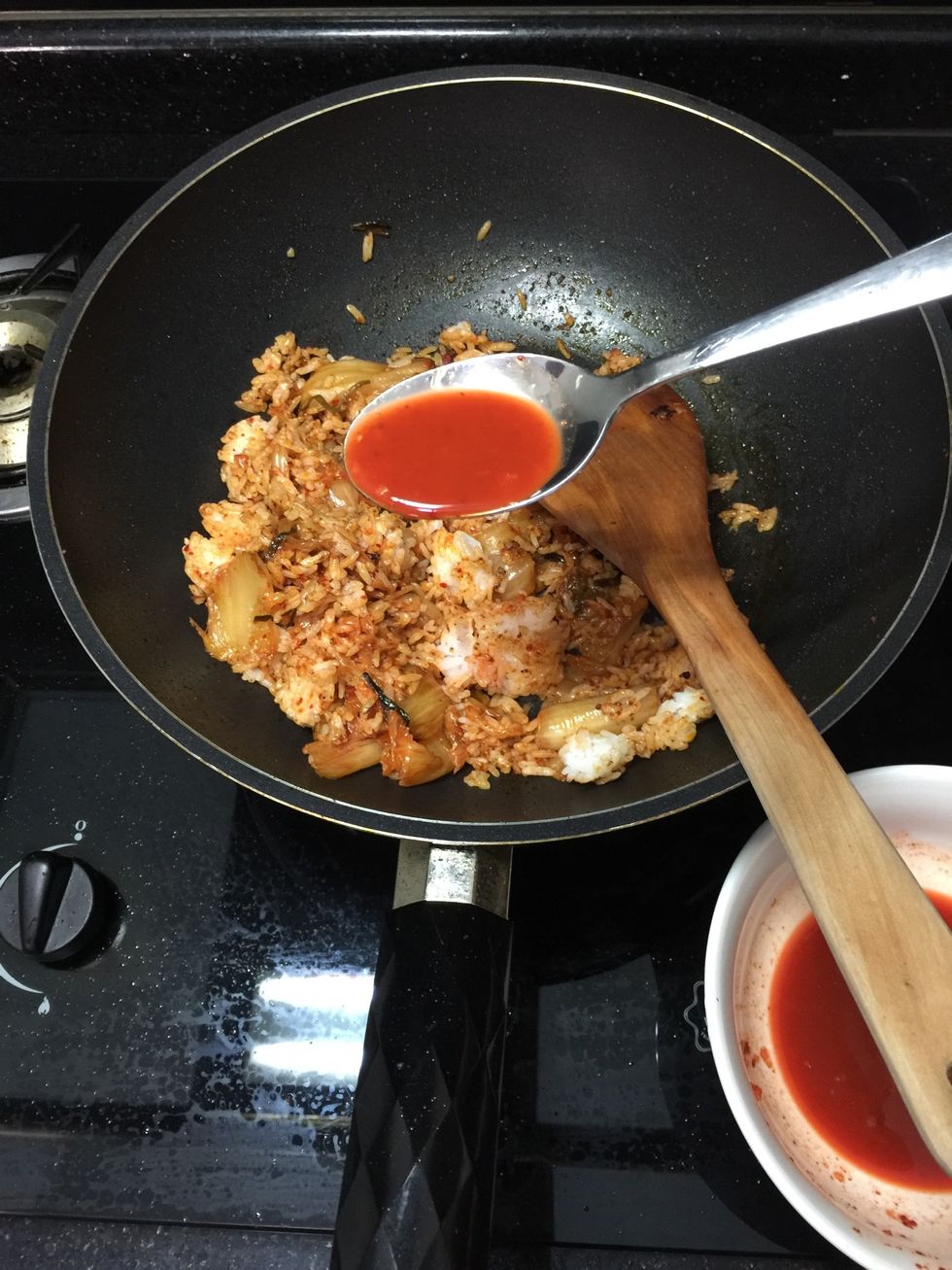 You can add more kimchi juice if you like it spicy or when you find the rice is too dry.