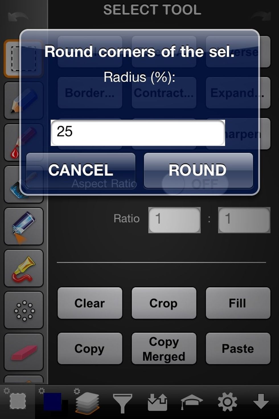 You can add round corners to a selected area.
